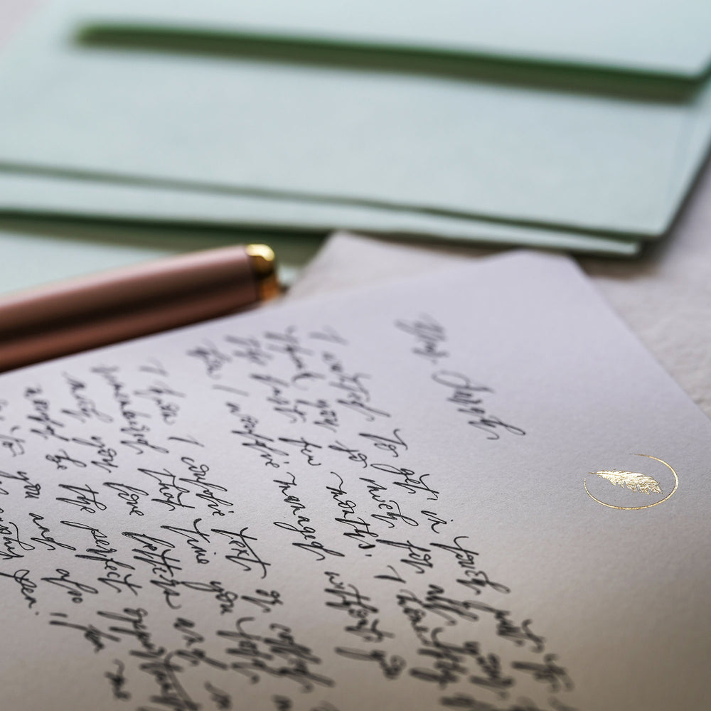 There's nothing better than the surprise of receiving a beautiful handwritten letter; dedicate some time to getting in touch with our luxury writing set with a delicate hand illustrated quill design.