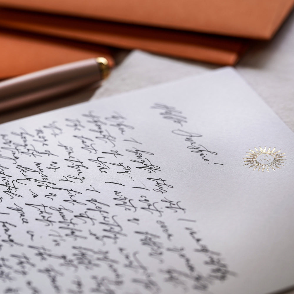 
                      
                        Illuminate your correspondence with our luxury letter writing set, adorned with an enchanting Summer Solstice inspired design.
                      
                    