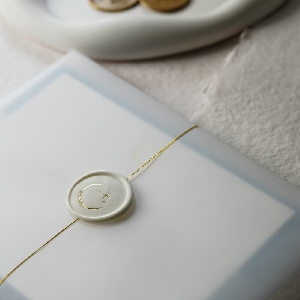 Enjoy taking some quality time to write with our hand foil-pressed moon &amp; star notecards, inviting you to pause, reflect, and connect in the most thoughtful manner.