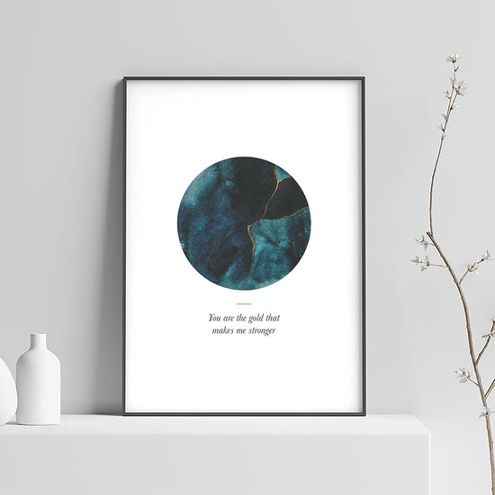 Watercolour Kintsugi inspired fine art print printed on premium archival quality Hahnemuhle German Etching 310gsm Paper – a unique handmade fine art print.