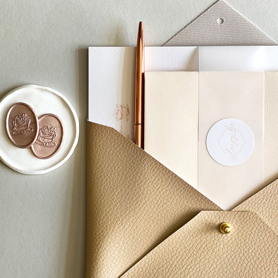 
                      
                        Afternoon tea writing set, handmade blush faux-leather envelope pouch and hand illustrated writing paper. The Afternoon Tea Collection Writing Set.
                      
                    