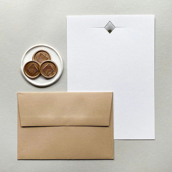 Load image into Gallery viewer, An elegant Art Deco writing set, presented in a handmade faux-leather envelope pouch.
