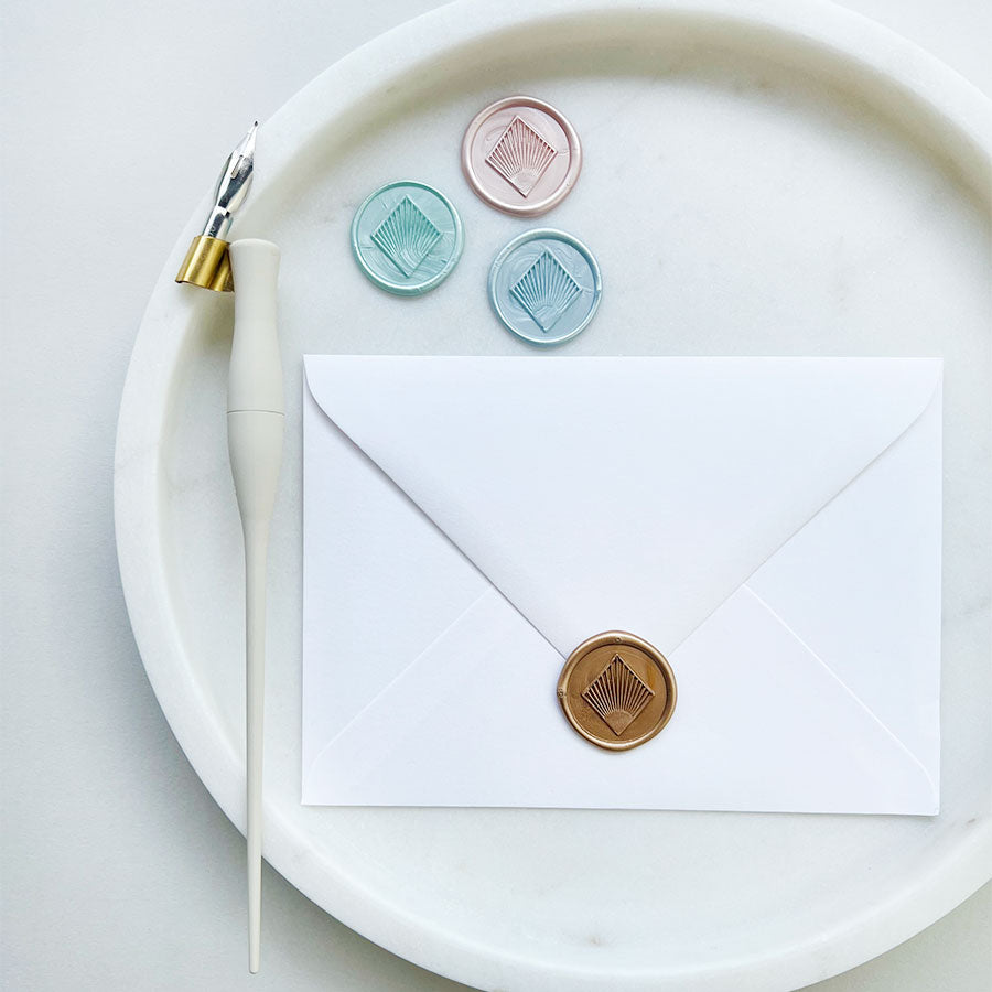 Art Deco wax seals. Individually handmade with high quality wax, they are available to order in a variety of colours.