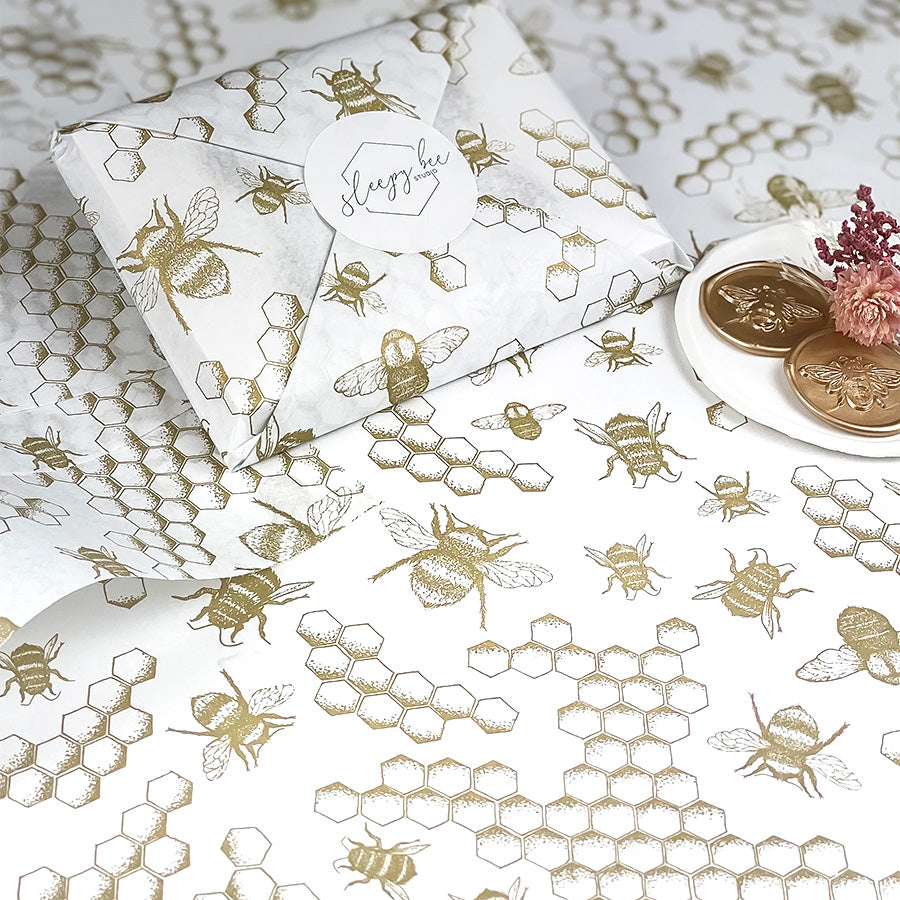 Elegant bumblebee tissue paper, hand-illustrated design, Bumblebee Hand Illustrated Tissue Paper (3 sheets) - a premium themed product.