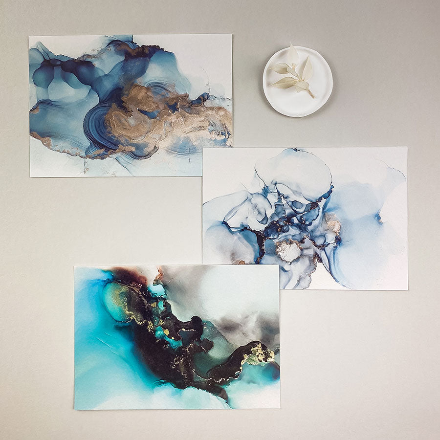 Load image into Gallery viewer, Abstract ink stationery set, hand illustrated - greeting cards, tissue paper, stickers &amp;amp; wax seals. Ethereal Stationery Gift Box Collection.
