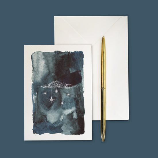 Load image into Gallery viewer, Elegant starry greeting card with clouds and stars. Hand illustrated – A6 Watercolour Starry Cloud Greeting Card
